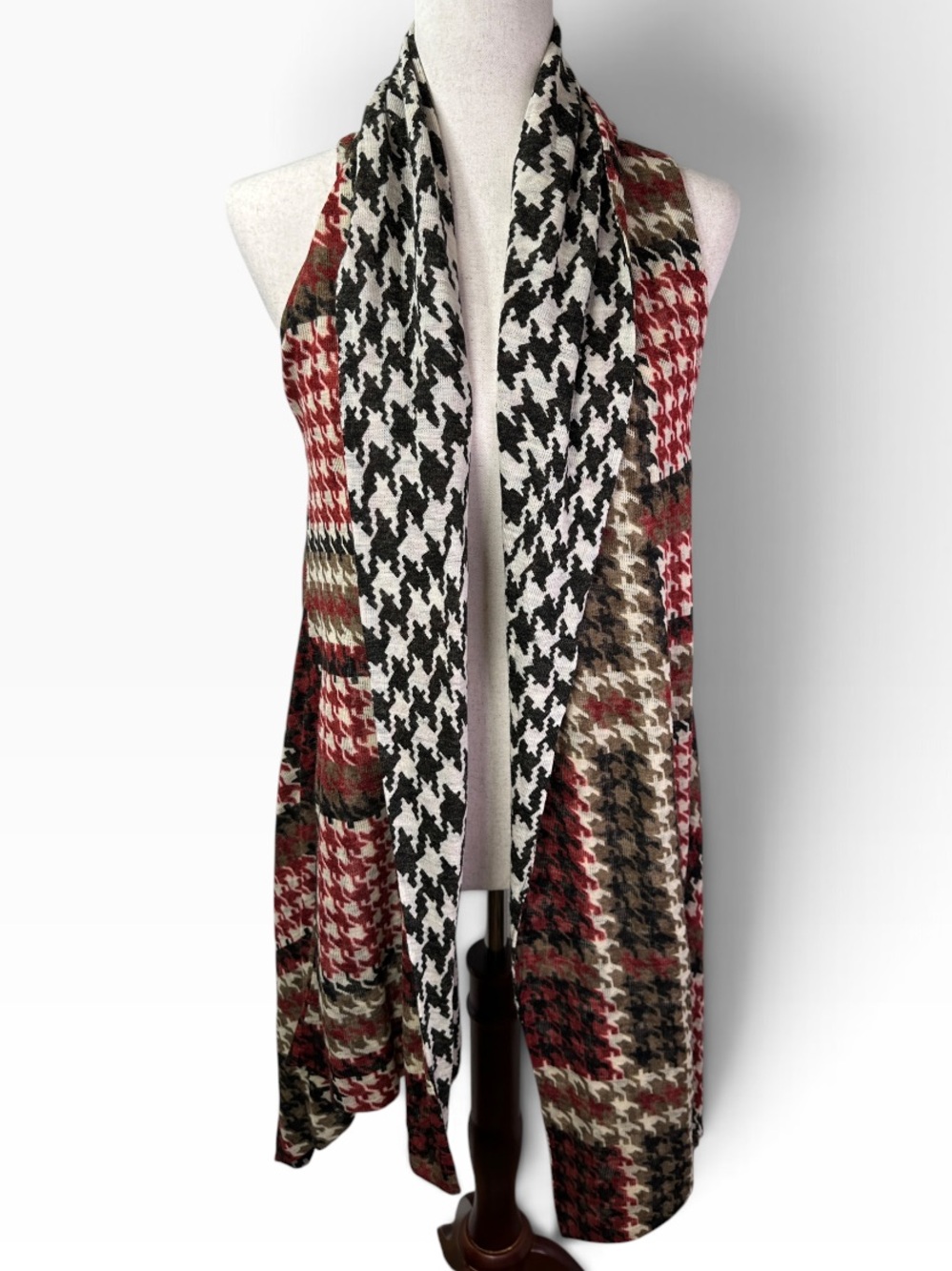 Accessorize M Houndstooth Patchwork Waterfall Duster Vest